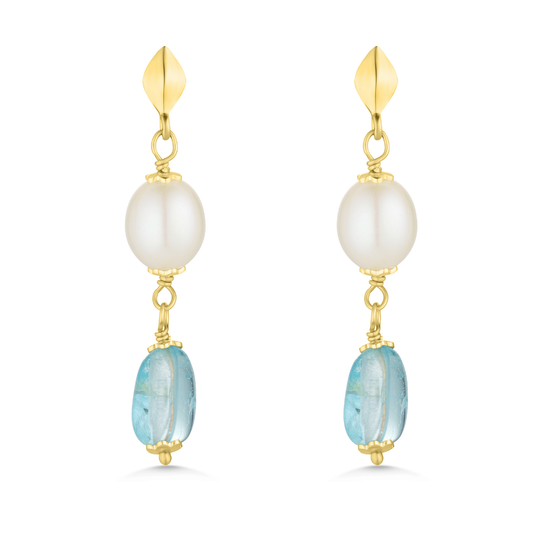 9ct Blue Topaz & Cultured Pearl Drop Earrings