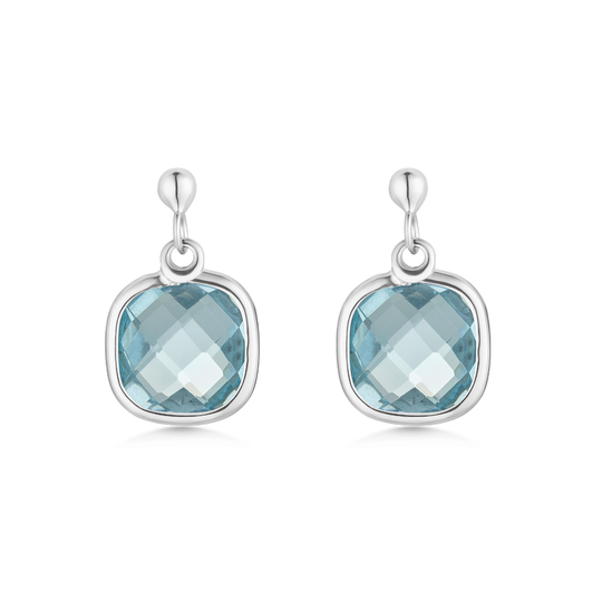 9ct White Gold Blue Topaz Drop Earrings