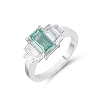 Emerald Cut Teal Green Diamond Ring