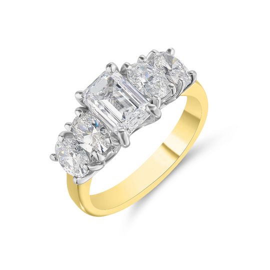 Five Stone Emerald & Oval Cut Diamond Ring