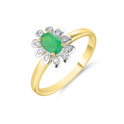 Emerald & Diamond Floral Ring