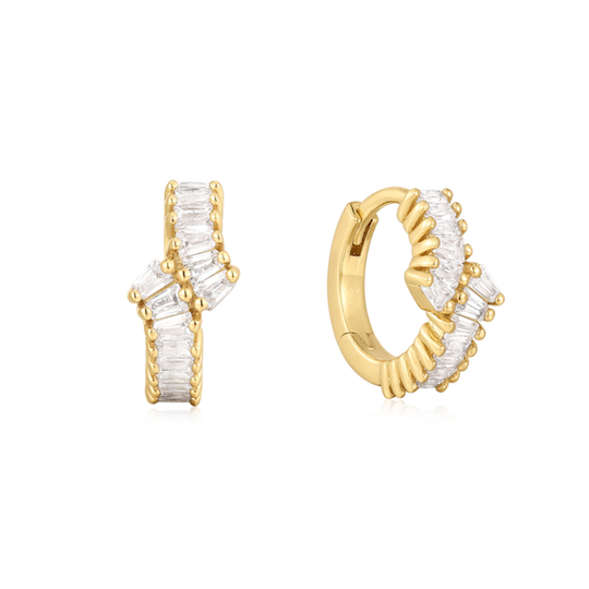 Gold Baguette Cut CZ Hoops