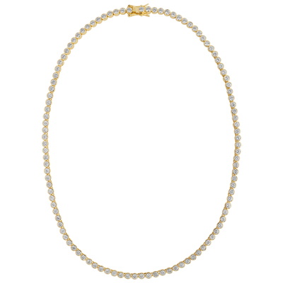 Gold necklace with clear stones on a white background
