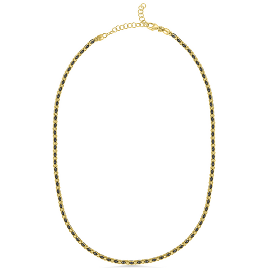 Gold Black Cubic Zirconia Link Necklace