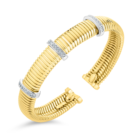 Gold CZ Ridge Cuff Bangle