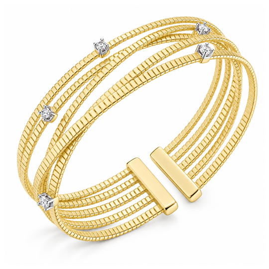 Gold CZ Ridged Cuff Bangle