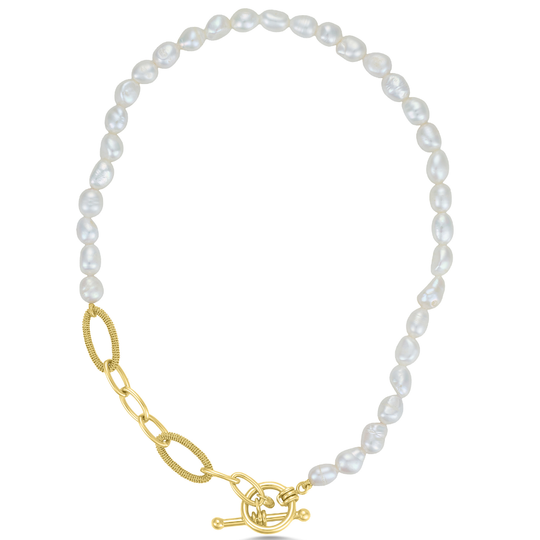 Gold Double Strand Pearl T-Bar Bracelet