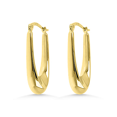 Gold Elongated Drop Hoop Earrings