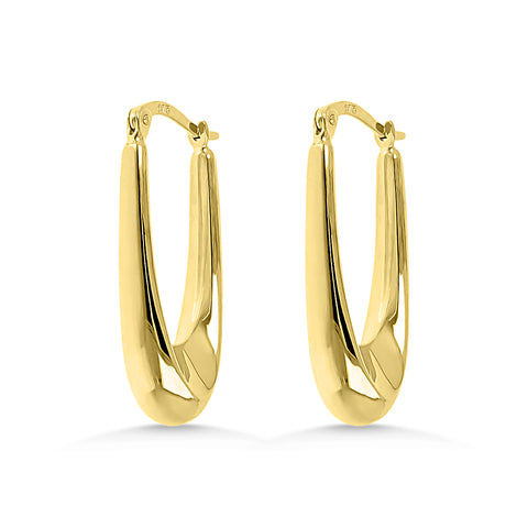 Gold Elongated Drop Hoop Earrings