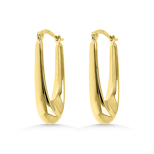 9ct Gold Curved Ovate Hoop Earrings