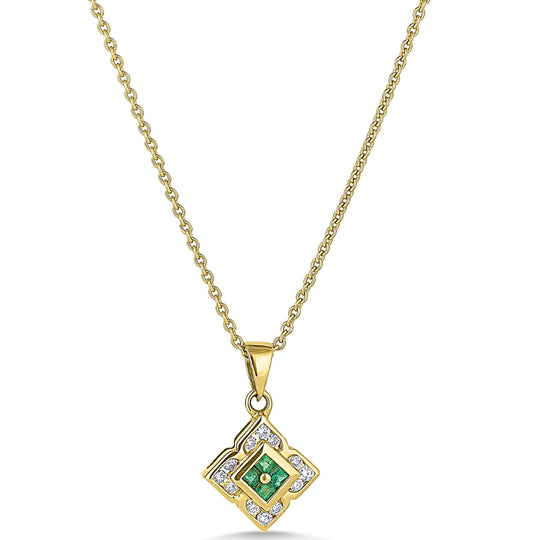 18ct Gold Emerald & Diamond Pendant