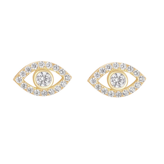 Gold Evil Eye CZ Stud Earrings