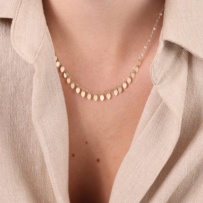 Gold Fringe Charm Necklace modelled