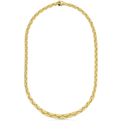 Gold chain necklace on a white background