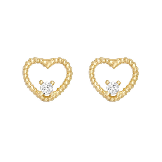 Gold Heart Cz Studs