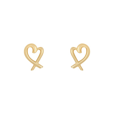 A pair of 9ct yellow gold heart-shaped stud earrings with cubic zirconia.