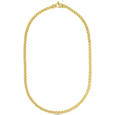 Gold chain necklace on a white background