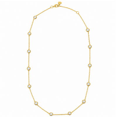 Gold necklace with bezel set cubic zirconia