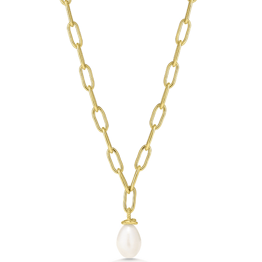 Gold Paper Link Pearl Necklace