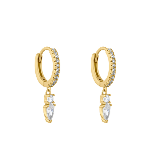 Gold Pear Charm Hoops