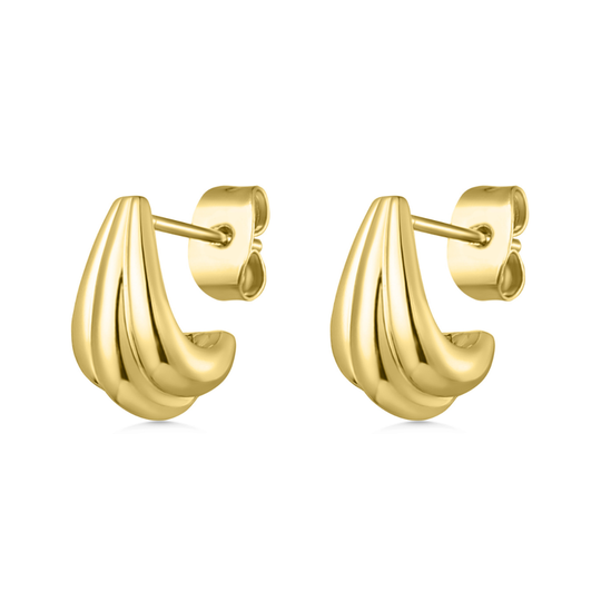 Gold Ridged Stud Earrings