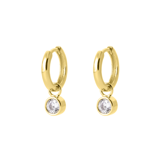 Gold Round Charm Hoops