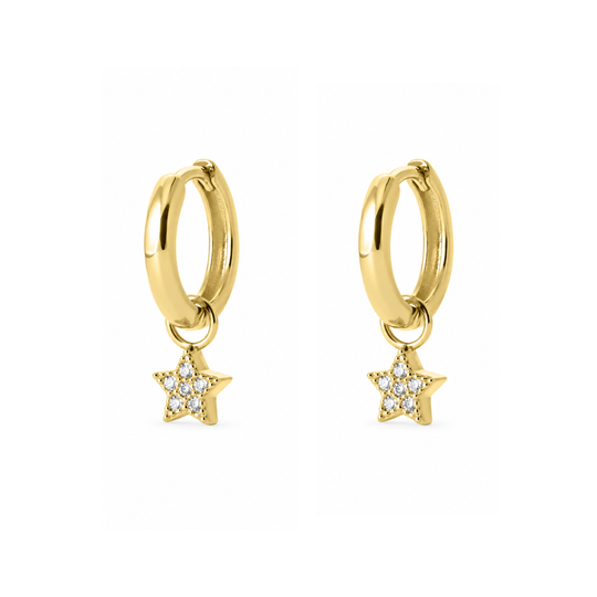 Gold Star Charm Hoop Earrings