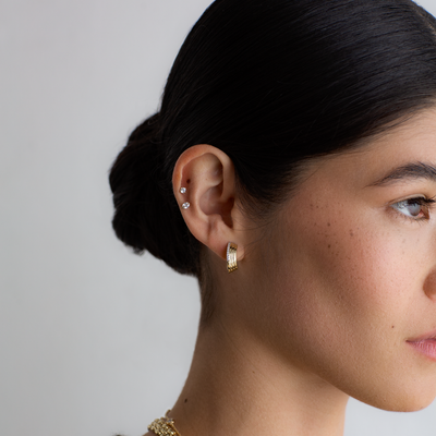 Gold Textured Pavé Hoop Earrings