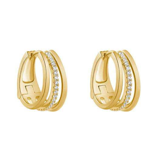 Gold Triple Row CZ Hoops