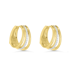 Gold hoop earrings with embedded diamonds on a white background