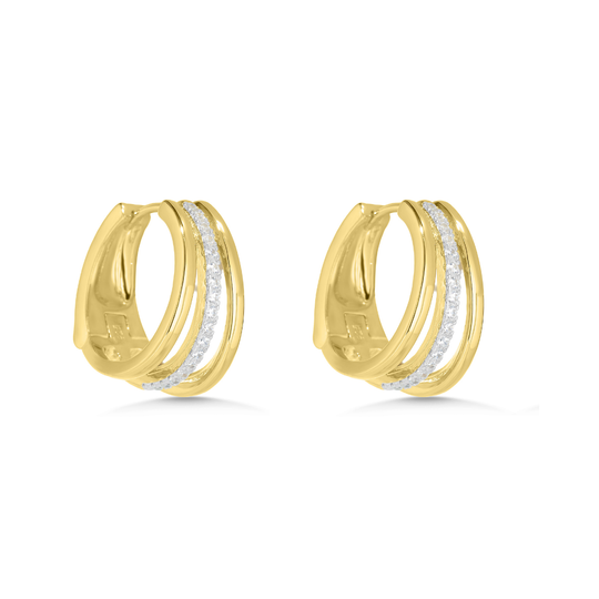 Gold Triple Row CZ Hoops