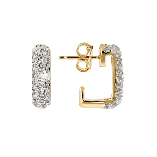 Golden Square Pavé CZ Stud Earrings