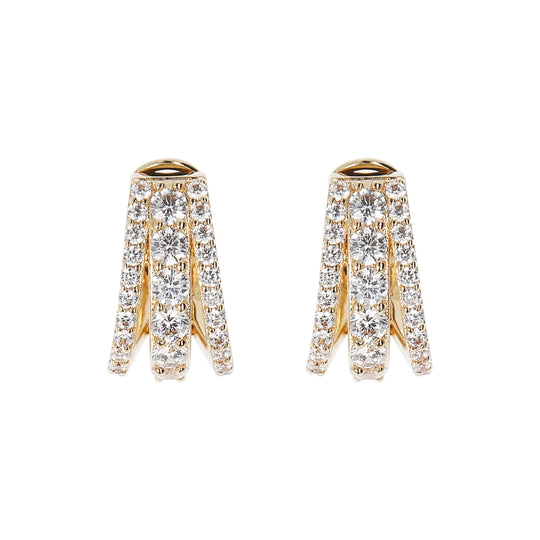 Golden Triple Row Pavé Stud Earrings