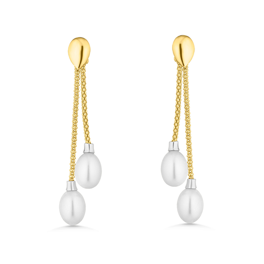 Gold Duo Pearl Drop Earrings