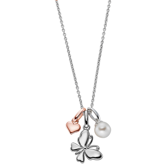 Children's Butterfly, Pearl and Rose Gold Heart Pendant