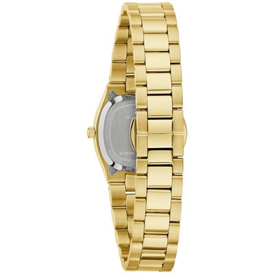 Gold watch with a white background