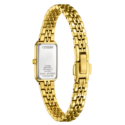 Gold wristwatch with Citizen logo on a white background