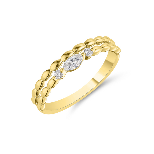 9ct Marquise & Round Brilliant Cut Diamond Ring