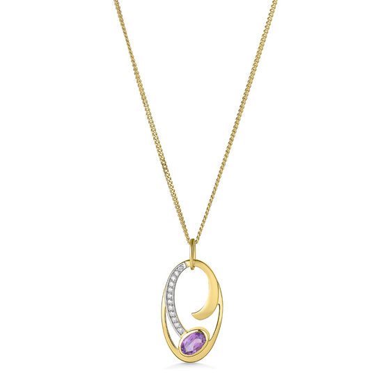9ct Gold Amethyst & Diamond Pendant