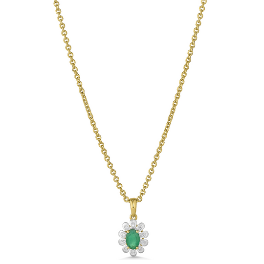 9ct Gold Emerald & Diamond Floral Pendant
