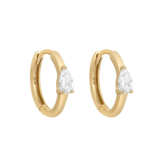 9ct Gold CZ Pear Huggie Earrings