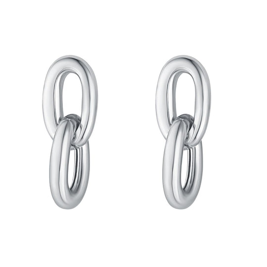 Chunky Double Link Silver Earrings