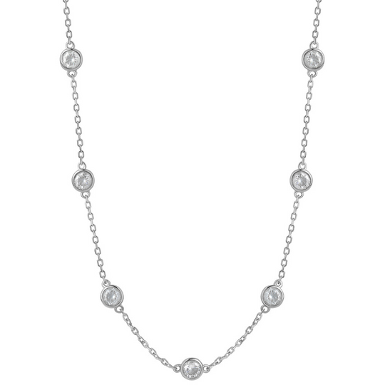 Silver Bezel Set CZ Charm Necklace