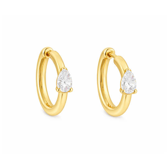 9ct Gold CZ Pear Huggie Earrings