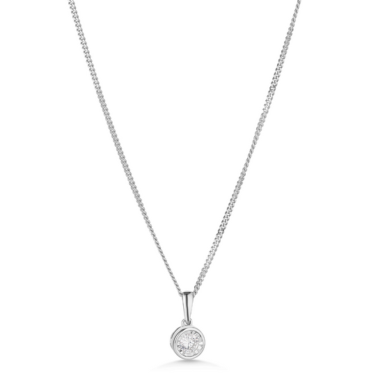 14ct White Gold Bezel Set Dainty Diamond Pendant