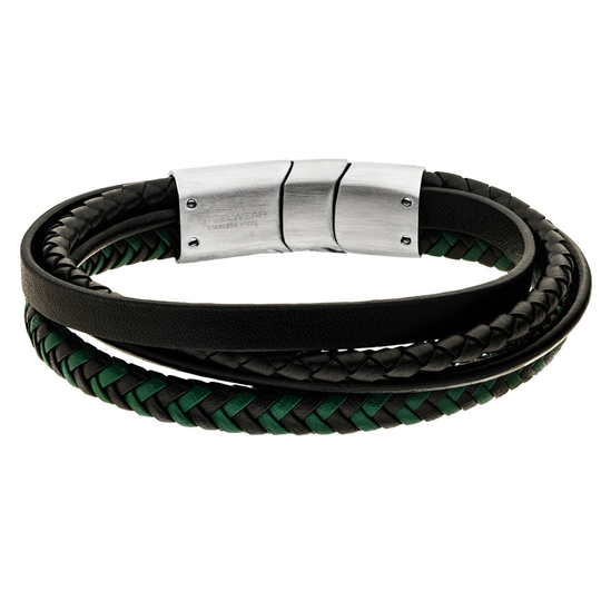 Gent's Steelwear Green & Black Leather Bracelet