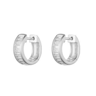 Silver Baguette Cut CZ Hoop Earrings