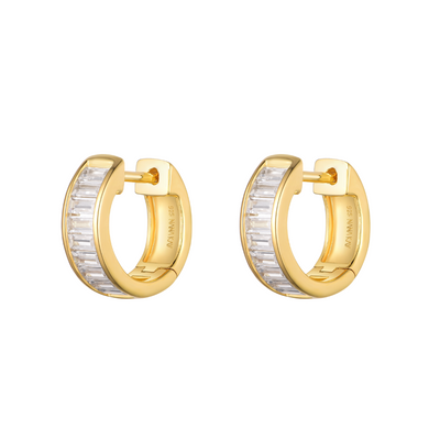 Gold Baguette Cut CZ Hoop Earrings