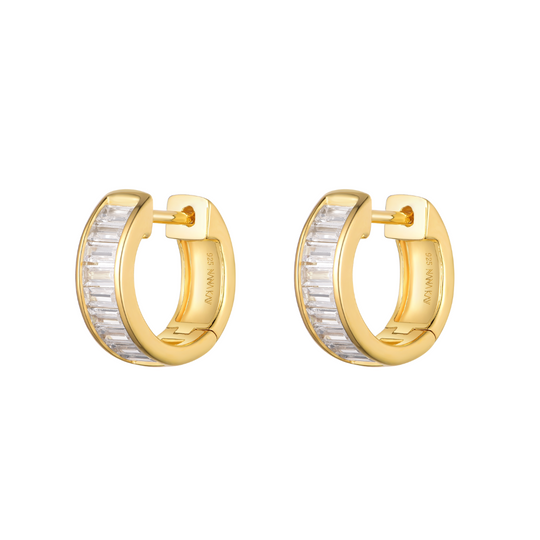 Gold Baguette Cut CZ Hoop Earrings