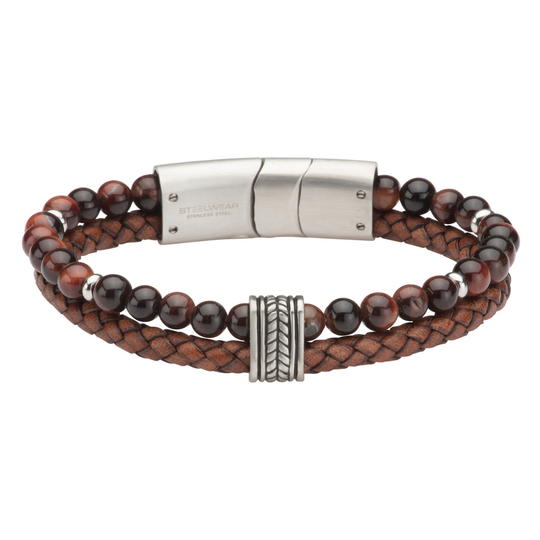 Steelwear Stone Bead & Leather Bracelet